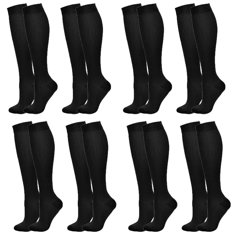 8-Pack Knee High Compression Socks for Men & Women, Breathable Long Athletic Running Socks for Workout, Sports