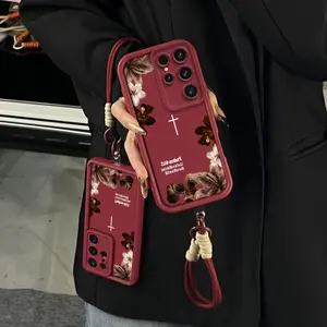 Meaningful Gift Phone Case Christian Cross Floral Theme For for iPhone Samsung 17Pro Max Air 16 15Plus 14 13 12 11 XR XS Galaxy S25 S24 S23 S22 A71 A56 A55 A54 A53 A52 Scripture Verse Lanyard Wrist Strap Shockproof Armor Shell.NN127-2