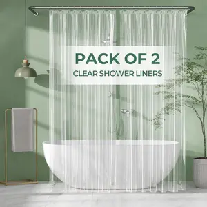 Shower Curtain Liner 2 Pack, 72 x 96 Inches Extra Long PEVA Plastic Shower Liner with 3 Weighted Stones and 12 Rustproof Metal Grommet, Lightweight Waterpr