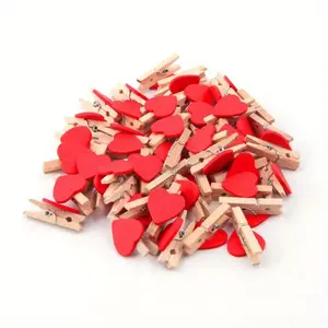 25 pieces of red love wooden clothespins-postcard clips for home wedding party decoration, suitable for DIY crafts and banner making photo paper clips.