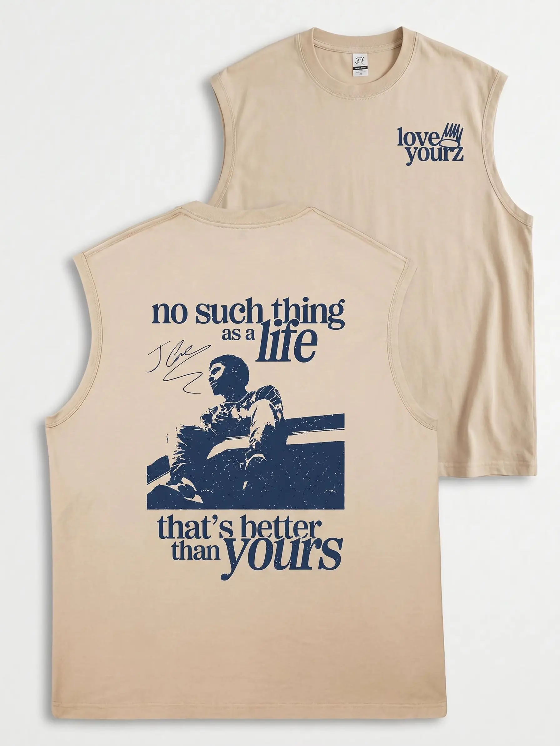 Men's Vintage Washed Tank Top, Retro "Love Yourz" Graphic Print Muscle Shirt in 100% Cotton, Breathable Loose Fit for Gym & Streetwear
