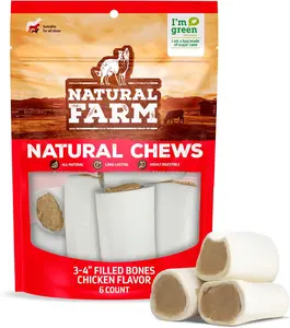 Natural Farm 3-4 Inch Chicken Filled Bones for Dogs - Rich in Calcium & Protein - Grain-Free & Chemical-Free - 6 Count Pack - Ideal for Hard Chewers & Medium Breeds
