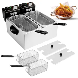 COMMERCIAL POWER! 8L Electric Deep Fryer 5000W Heavy Duty | 2 Independent Fryers in 1, with Baskets & Lids | High Volume Restaurant, Food Truck, Cafe Countertop Fry Machine for Wings, Fries, Donuts