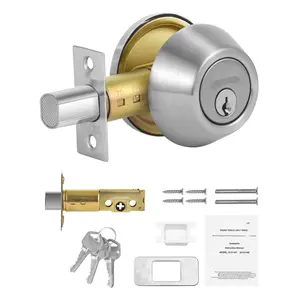 Round Deadbolt Lock, Single Cylinder Keyed Entry Door Lock With Satin Nickel Finish, 1-Side Mount, Includes 3 Keys, Durable Security Hardware, Easy Installation, Backset Adjustable, Suitable For Exterior Or Interior Doors