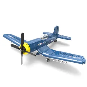 F4U Corsair Fighter Aircraft Building Block Sets WW2 Military Airplane Bricks Toys Navy Marine Corps Warbird Plane Model Kits Birthday Easter Gift for Boys Inverted Gull Wings Spinning Propeller Retractable Landing Gear