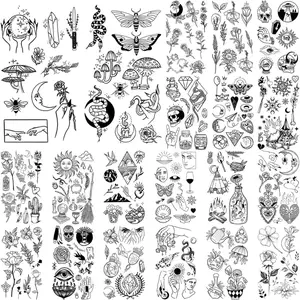 150+ Pattern Black Tiny Temporary Tattoo, Hands Face Halloween Tattoo Sticker for Men Women, Flower Space Moon Snake Designs Body Art on Arm Neck Shoulder Clavicle Waterproof