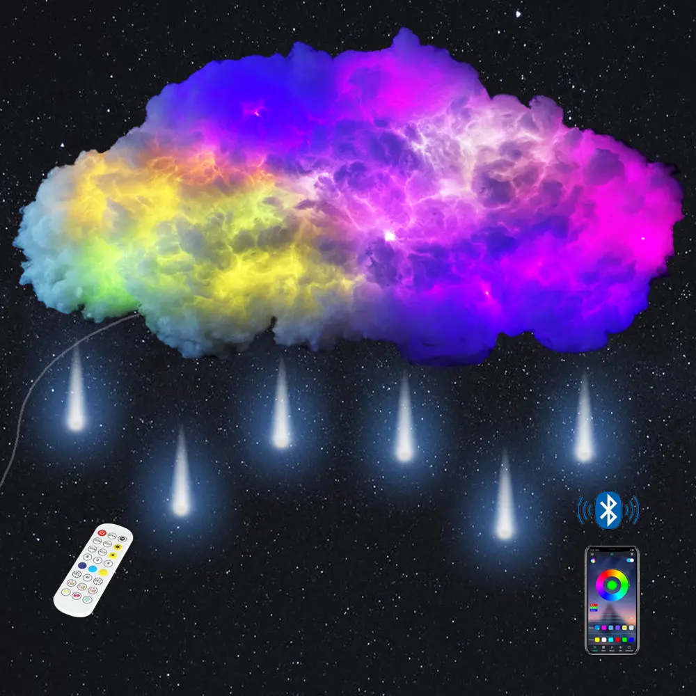 3.93ft/1.2M Plastic Cloud Kit (6pcs Raindrop Lights) with 3.93ft Length, Cozy Home Aesthetic Decor, Music Control Sync Warm White-Multicolor, Wireless Remote-App Control, Cotton Felt Unisex Indoor Wall Lights for Bedroom Kitchen