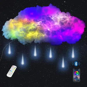 3.93Ft/1.2M Big Cloud Rain Lightning Kit Music Sync Warm White Multicolor Lightning Replacement Wireless Remote App No DIY Rain Lights Coolest Decorations for Adults and Kids Indoor Home Bedroom Wall