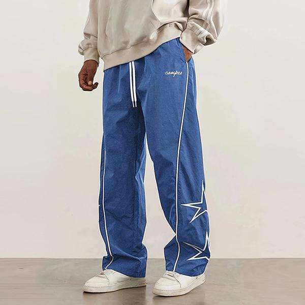 Men's All-Season Loose Tapered Cuff Star-Pattern Embroidered Athletic Pants, Fashion Casual Comfortable Trousers, Polyester Fabric, Trendy Men's Sweatpants