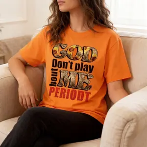 Ladies' Printed 'God Don't Mess with Me' Pattern T-shirt - Short sleeved round neck casual top with bold letter design, perfect for summer commuting and vacation, available in multiple sizes, vacation