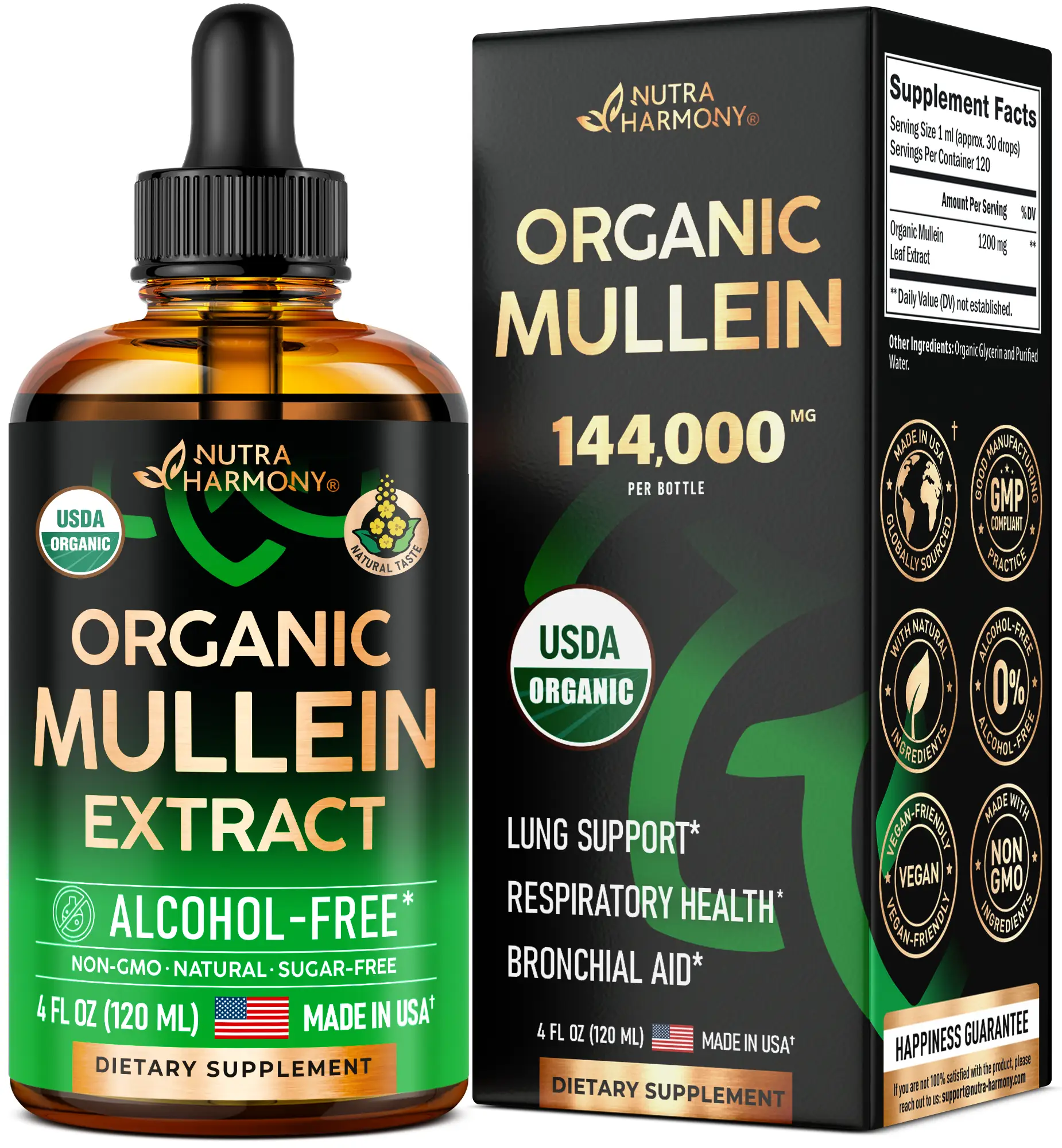 USDA Organic Mullein Leaf Extract Drops for Lung Support - Made in USA Supplemen...