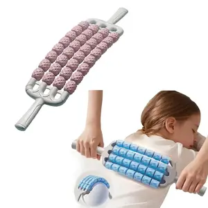 Massage Stick Yoga Soothes Muscles Relax Roller Four Rows All-round Bendable Back Massage Stick Blue Multi-mode