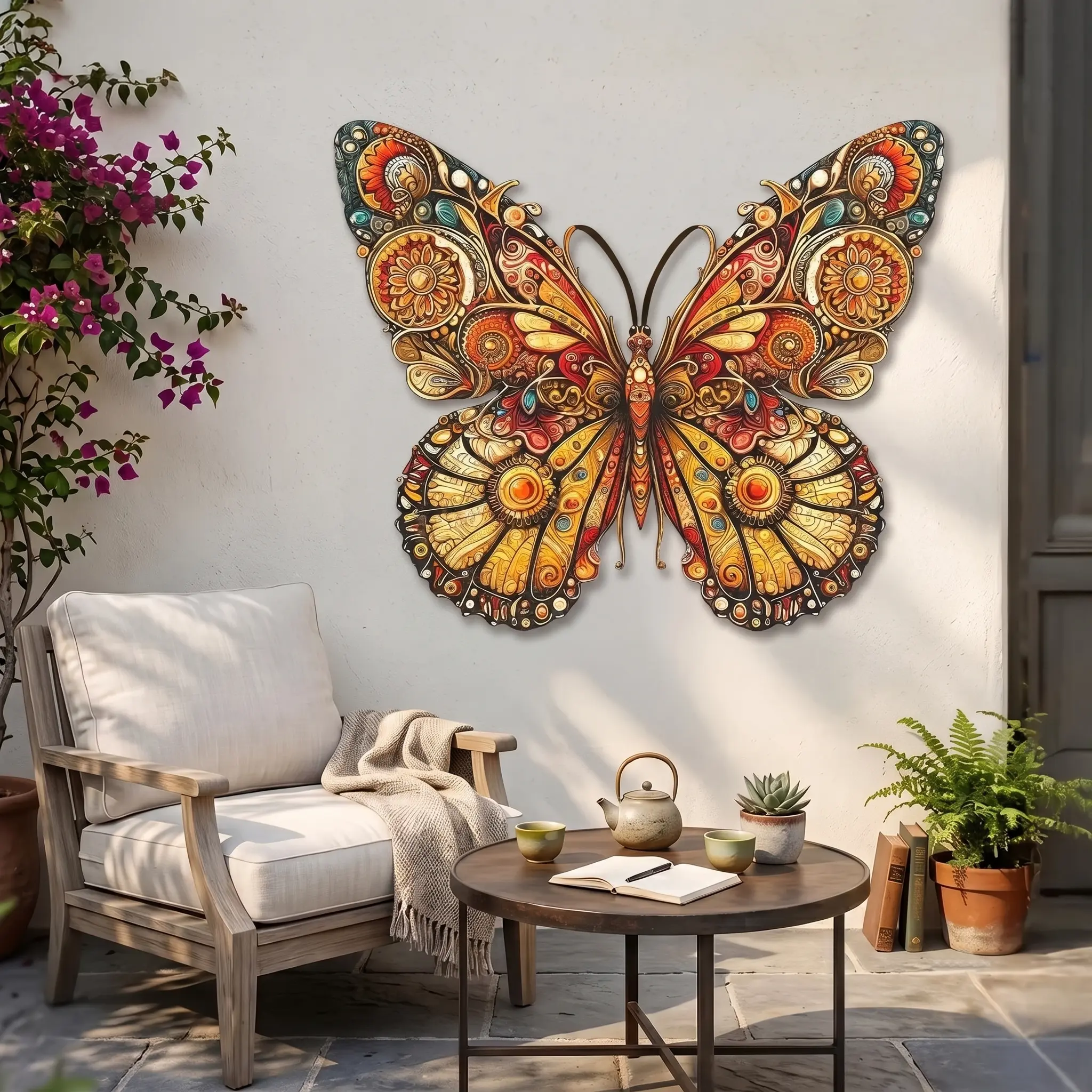 Artistic Whimsical Steampunk Butterfly Metal Wall Art Decor, Large 11.8" 1-Piece Ornate Handcrafted Animal Sculpture, Outdoor Garden Fence Hanger, Indoor Living Room Decor, Mother’s Day Housewarming Gift, Gift Idea