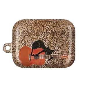 Leopard Print Black Cat Guitar AirPods Case for AirPods 1 2 3 4, AirPods Pro 1 2 3, Cute Vintage Aesthetic Earbuds Cover, Protective Case