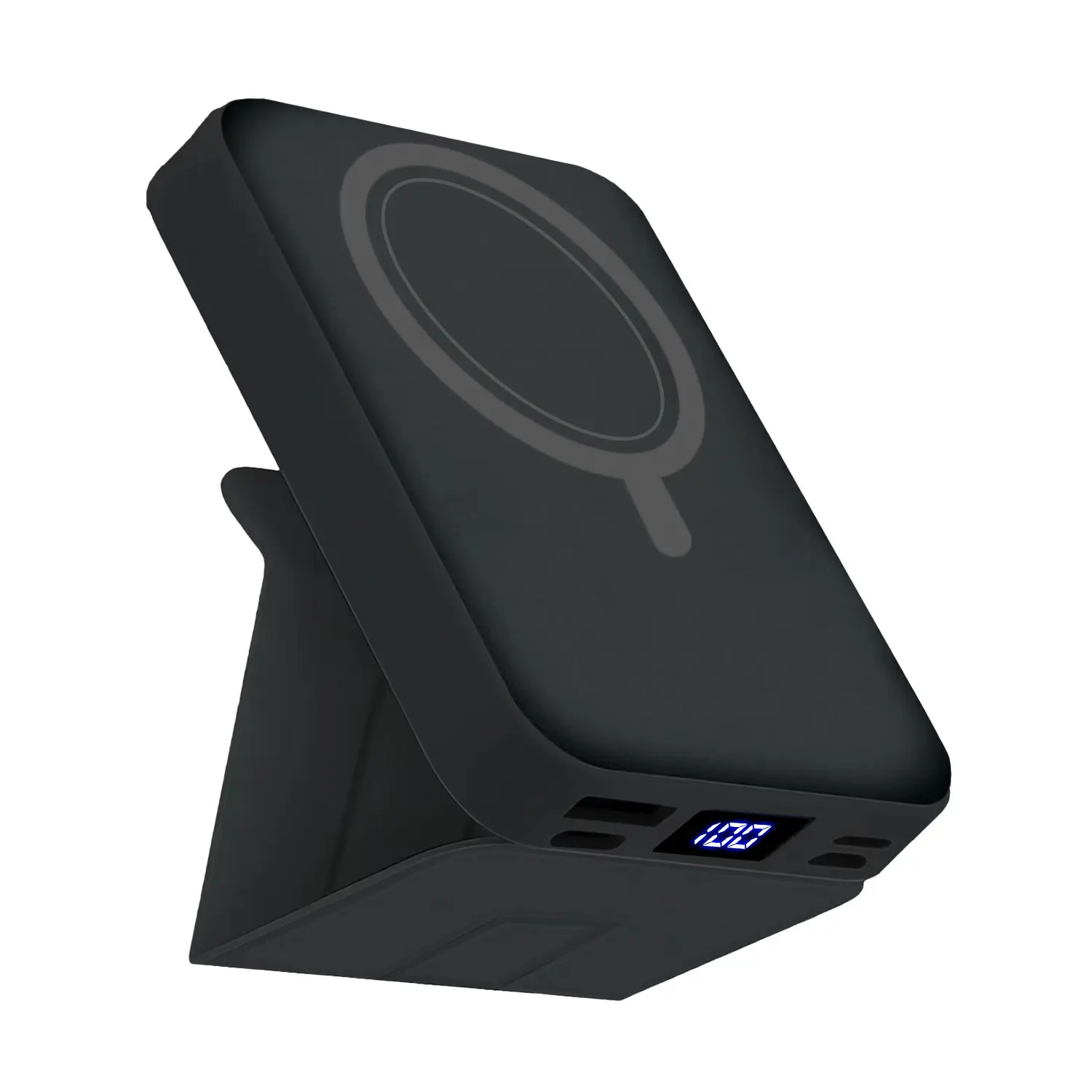 10000mAh Magnetic Portable Charger, 22.5W PD Fast Charging Mobile Accessory with Built-in USB-C & Lightning Cables, LED Display, Foldable Compact Silicone Black Design for iPhone 17/16/15/14/13/12 Pro/Pro Max, Accessories, Phone Charger Wireless Rechargea