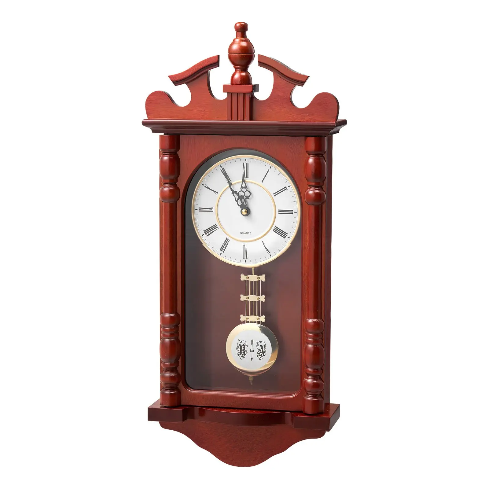 【Summerfinds】VEVOR Retro Wooden Analog Grandfather Wall Clock - 23.2 in Pine Wood & MDF Build, Quiet Quartz Movement, Pendulum, Cherry Tone Finish, Room Accessories for Living Room Home Decor