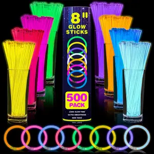 500 PCS Ultra Bright Glow Sticks, 8 Inch Glow Sticks Bulk Party Pack, Light Up Sticks for Glow Bracelets, Necklaces, Concerts, Christmas, Party Supplies with 500 Connectors