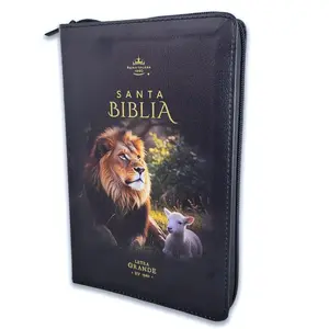 Santa Biblia RV1960 Extra Grande with 12-point Font Soft Cover Black Lion Lamb Imitation Leather Zipper Closure Large Letter Bible