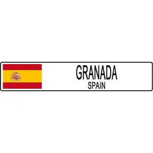 Granada Spain Street Sign Spaniard Flag City Country Road Wall Gift Street Metal Tin Sign 40X10 cm
