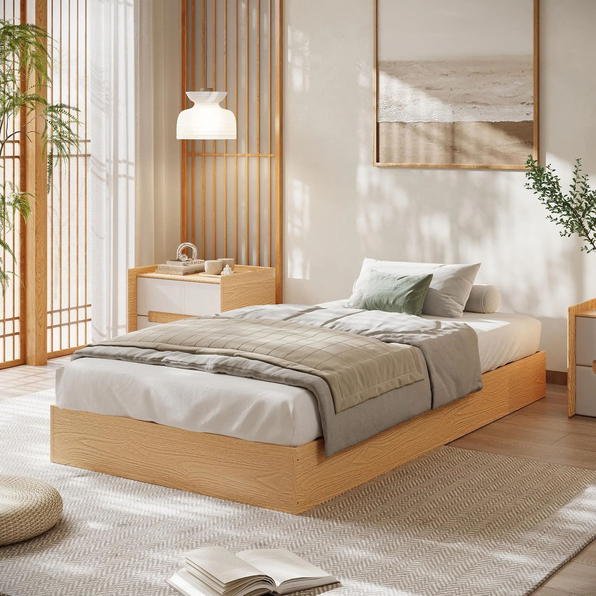 Garvee Twin Size Wooden Platform Bed Frame - Furniture Bedroom Bed Unit, Wood Slat Support, Fully Floor-Standing Anti-Dust Base, No Box Spring Needed, Modern Minimalist Style, Quick Setup, No Headboard