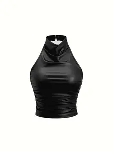 Women's Sexy Off-Shoulder Sleeveless Top, Backless Design, Smooth Fabric, Comfortable Wear for All Seasons, Fit, Casual, Formal and Evening Occasions, Womenswear