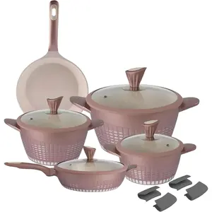 Non-Stick Marble Cookware Set, 13 count, Rose  Cookware Set | Durable  Material with  Handles &  | Dishwasher-Safe pots and pans for Gas, Electric & Induction Use