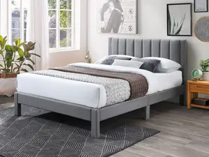 Sierra Modern Upholstered Bed Frame with Vertical Channel-Tufted Headboard by Furniture of America