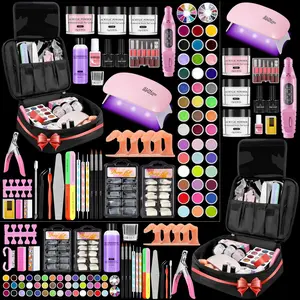 Quaferen Professional Acrylic Nail Kit for Beginners - 42 Colors Glitter Powder, Liquid, UV Light, Drill, Practice Finger Nail Bag Organizer Case