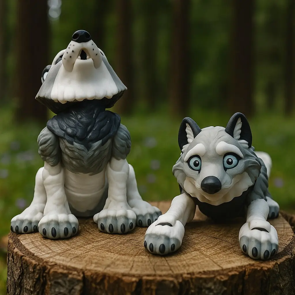 Articulated Wolf Figurine with Interchangeable Heads – Howling & Playful Poses | 3D Printed Poseable Wolf Toy | Fantasy Animal Decor or Gift