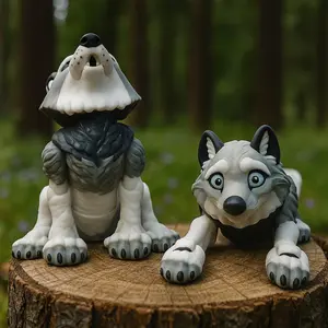 Articulated Wolf Figurine with Interchangeable Heads – Howling & Playful Poses | 3D Printed Poseable Wolf Toy | Fantasy Animal Decor or Gift