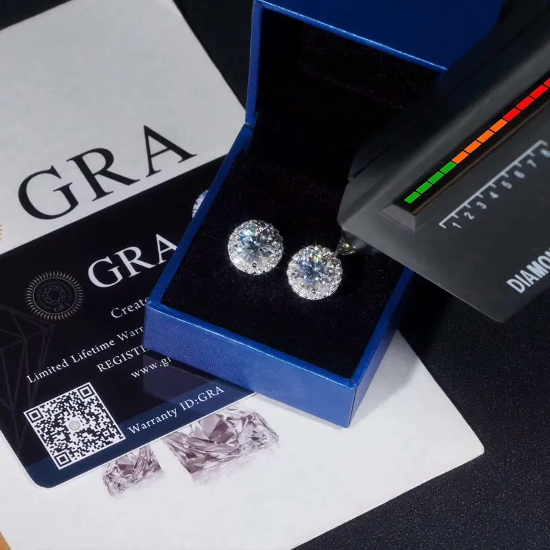 Moissanite Cluster Halo Stud Earrings 925 Silver