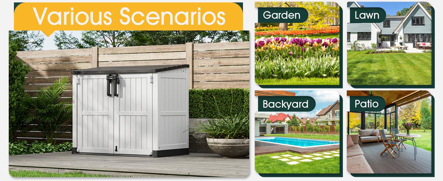 LHBCRAFT outdoor Resin Horizontal Storage Shed Multifunctional Use, Easy to Install, Large Storage , WeatherResisfant , springtokEasy Clean , Lockable Door outdoor Resin Horizontal Storage Shed,Christmas gift LHBCRAFT outdoor Resin Horizontal Storage Shed Multifunctional Use, Easy to Install, Large Storage , WeatherResisfant , springtokEasy Clean , Lockable Door outdoor Resin Horizontal Storage Shed,Christmas gift