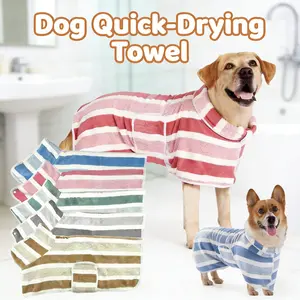Quick-Drying Dog Bathrobe, 1-Piece Striped Pet Dressing Gown with Adjustable Belly Band, Super-Absorbent Super-Soft Fabric#GLOBAL PICKS