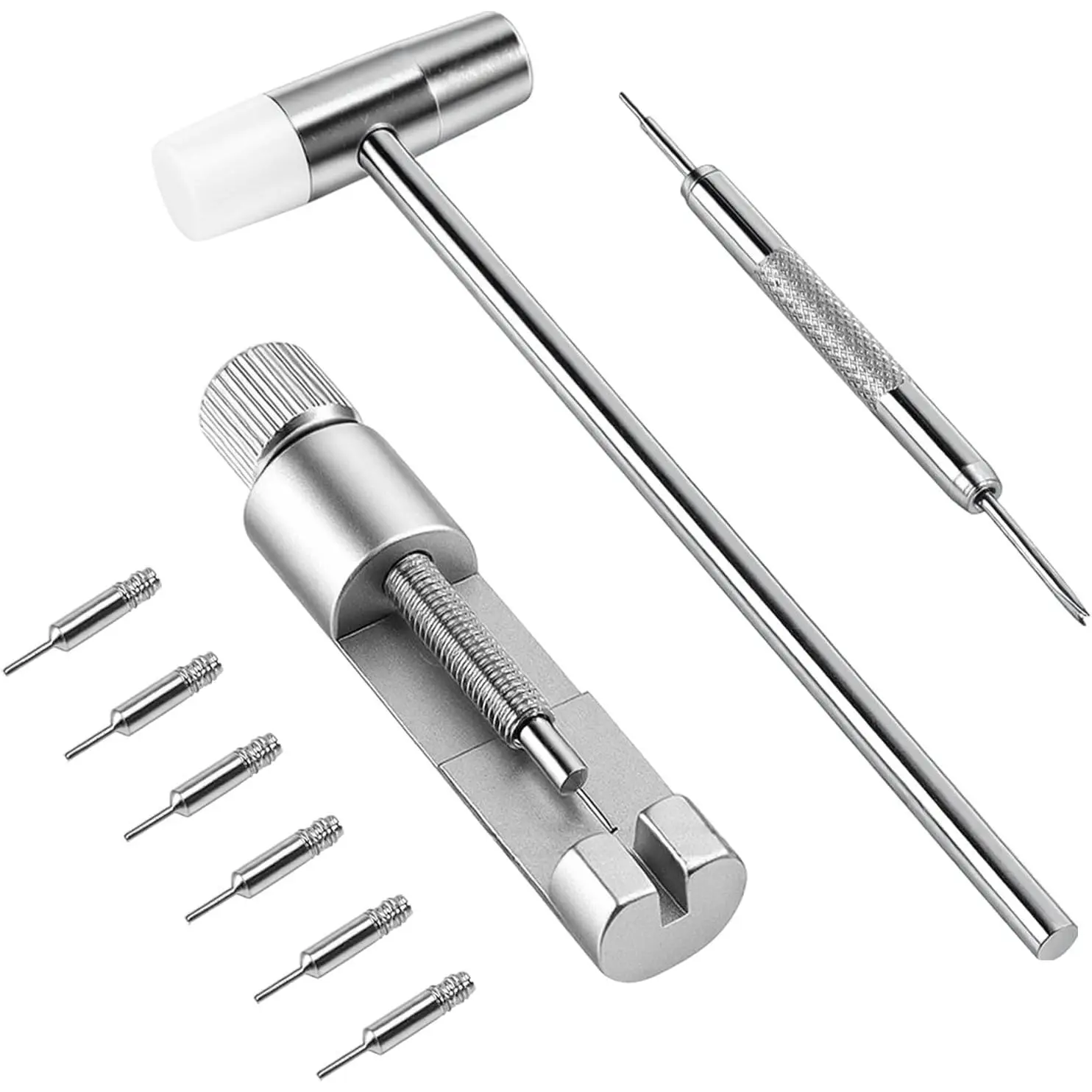 Solid Watch Link Removal Kit, Tools to Adjust and Remove Bracelets,Watch Strap Size Adjuster, Watch Band Adjustment Tool Kit with 6 Extra Pins and 1 Hammer