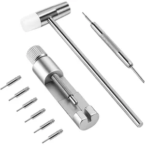 Solid Watch Link Removal Kit, Tools to Adjust and Remove Bracelets,Watch Strap Size Adjuster, Watch Band Adjustment Tool Kit with 6 Extra Pins and 1 Hammer
