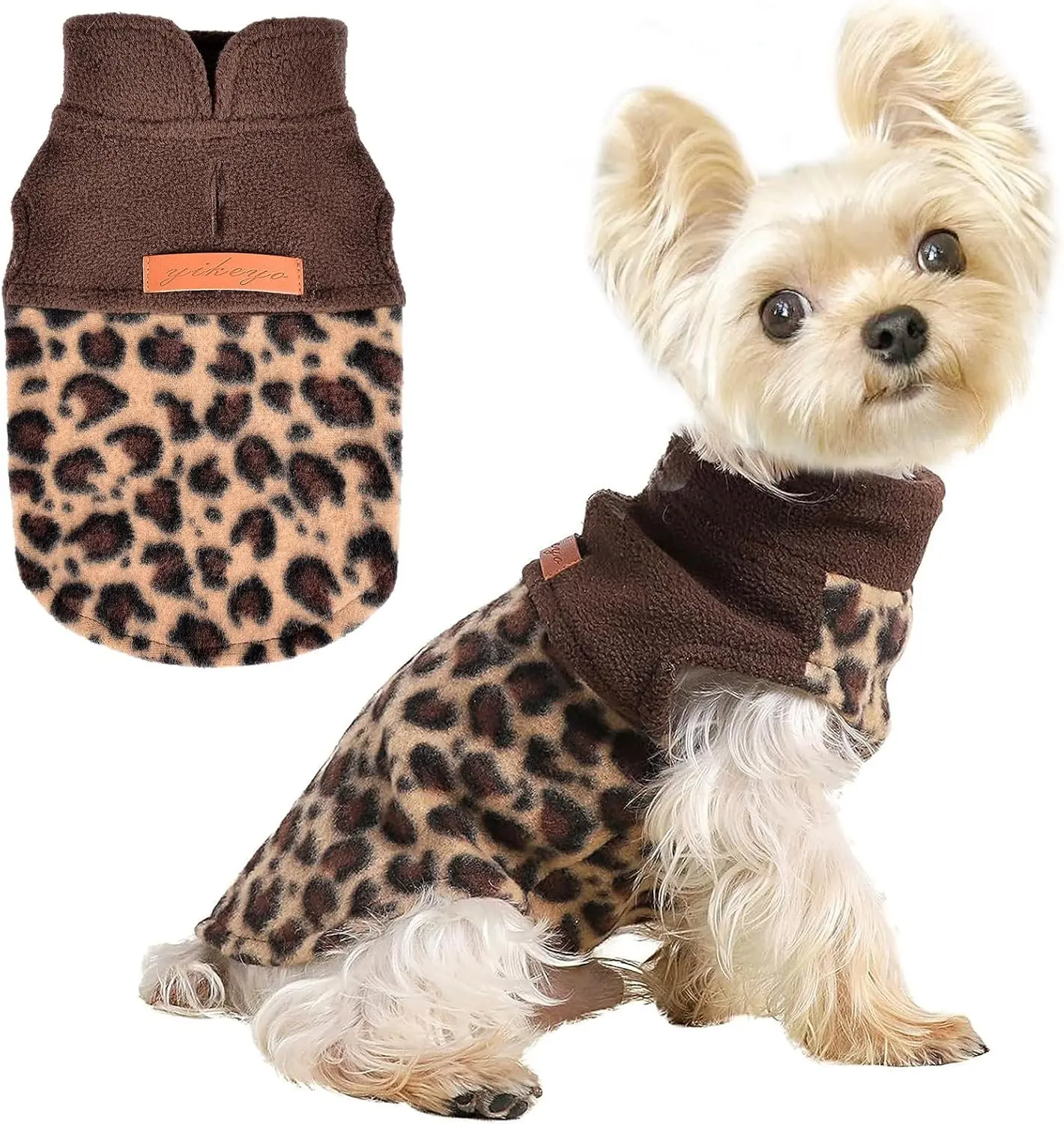 Fleece Vest Dog Sweater Leopard Dog Clothes for Small Dogs Boy Girl Warm Pullover Fleece Puppy Sweaters Winter Small Dogs Sweater - Cold Weather Coat Pet Clothes Cat Sweaters, XXS, Leopard