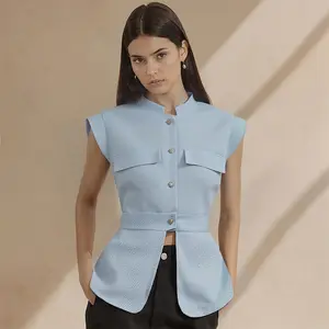 Women's stand-up collar waist-cinching Elegant top for ladies