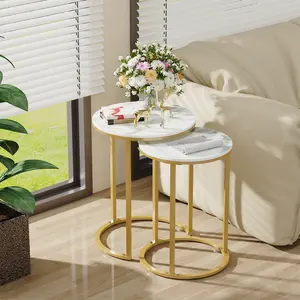 Nesting Round Side Table Set of 2 End Tables Sintered Stone-top
