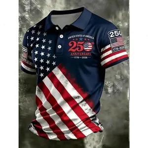 Vintage Patriotic American Flag Polo Shirt for Men, 250th Anniversary 1776-2026, America 250 Years of Freedom Polo, Ideal for 4th of July Gifts