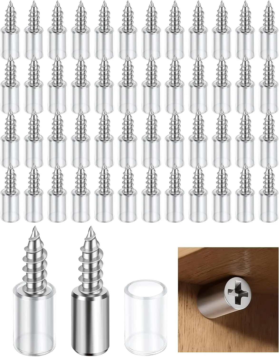 50 Pack Cabinet Shelf Support Pegs - Heavy Duty Cabinet Shelf Pins with Non-Slip Sleeves, Integrated Shelf Support Screws for Wood Furniture, Closet, Kitchen Cupboard, Wardrobe & Bookcase