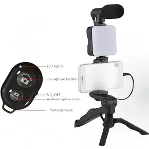Portable Bluetooth Microphone Light & Tripod Camera Kit for Mobile Phone Recording Photo/Vlog Content Creation Adjustable Stand Accessories Smartphone Selfie Cellphone Devices