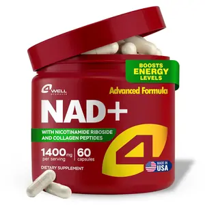 4Well NAD Complex 1400mg with Collagen Peptides – Dietary, Edible Tasteless Supplement for Healthy Skin Glow, Hair & Nails + Energy Boost & Fitness Support,  60 Capsules for Beauty & Performance - Colageno para los Hombres (mujeres)