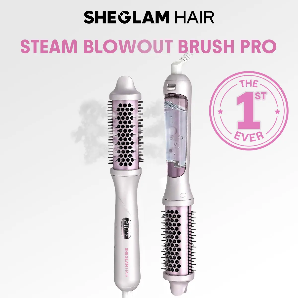 【The 1st-Ever Steam Blowout Brush】SHEGLAM HAIR Hydra Shot Steam Blowout Brush Pro 1.5” 4-in-1 Steam Curling Brush | 3X Faster Blowouts, Multi Steam Control, Less Heat Damage, Anti-Frizz Nano Steam, Scald-Proof, Long-Lasting Glossy Volume, Dual Voltage