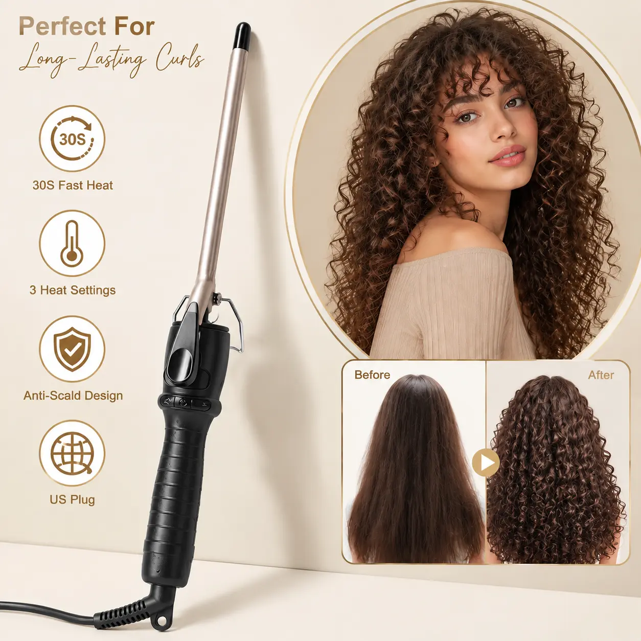 Mini Curling Iron Wand for Tight Curls & Small Waves, Small Barrel Hair Curler Tool for Women Long Hair Short Hair Styling