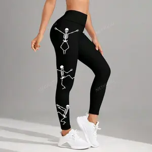 Unique Halloween Skeleton Printed Tights For Women, Spooky Fun Design, Comfortable Stretch Fabric, Perfect For Fall Fashion, Parties, Costumes, Plus