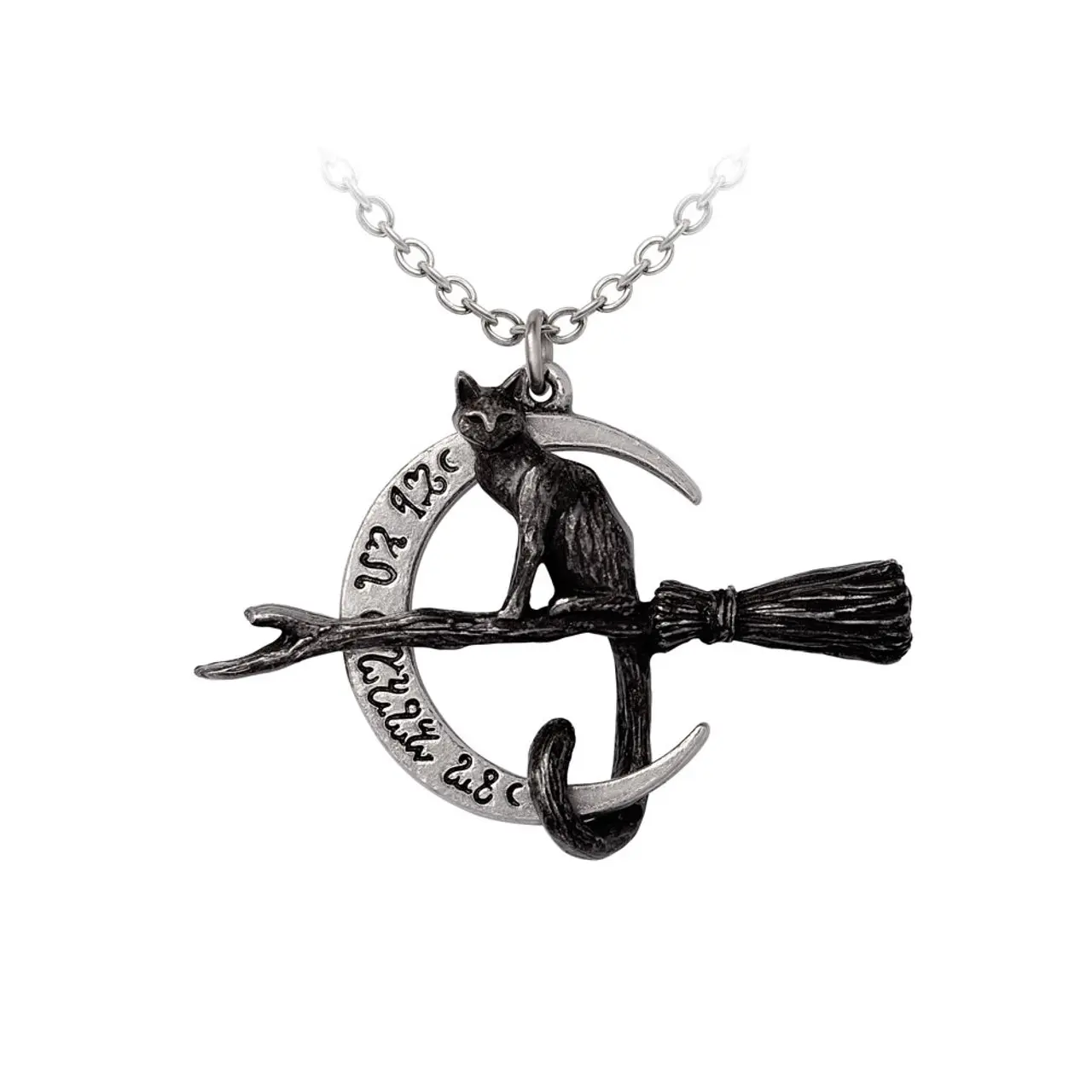 Alchemy Pewter Black Cat Moon Necklace Witches Pendant Handcrafted in England with Polished Engraved Detailing Perfect Gift for Witches