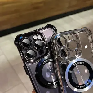 Luxury Magsafe Wireless Charging Case for IPhone 11 12 13 14 15 Pro Max Plus Magentic Transparent Electroplate Bumper Cover Plastic TPU Waterproof IDO type Metal Aluminium Accessories Protection Handheld Phone Case