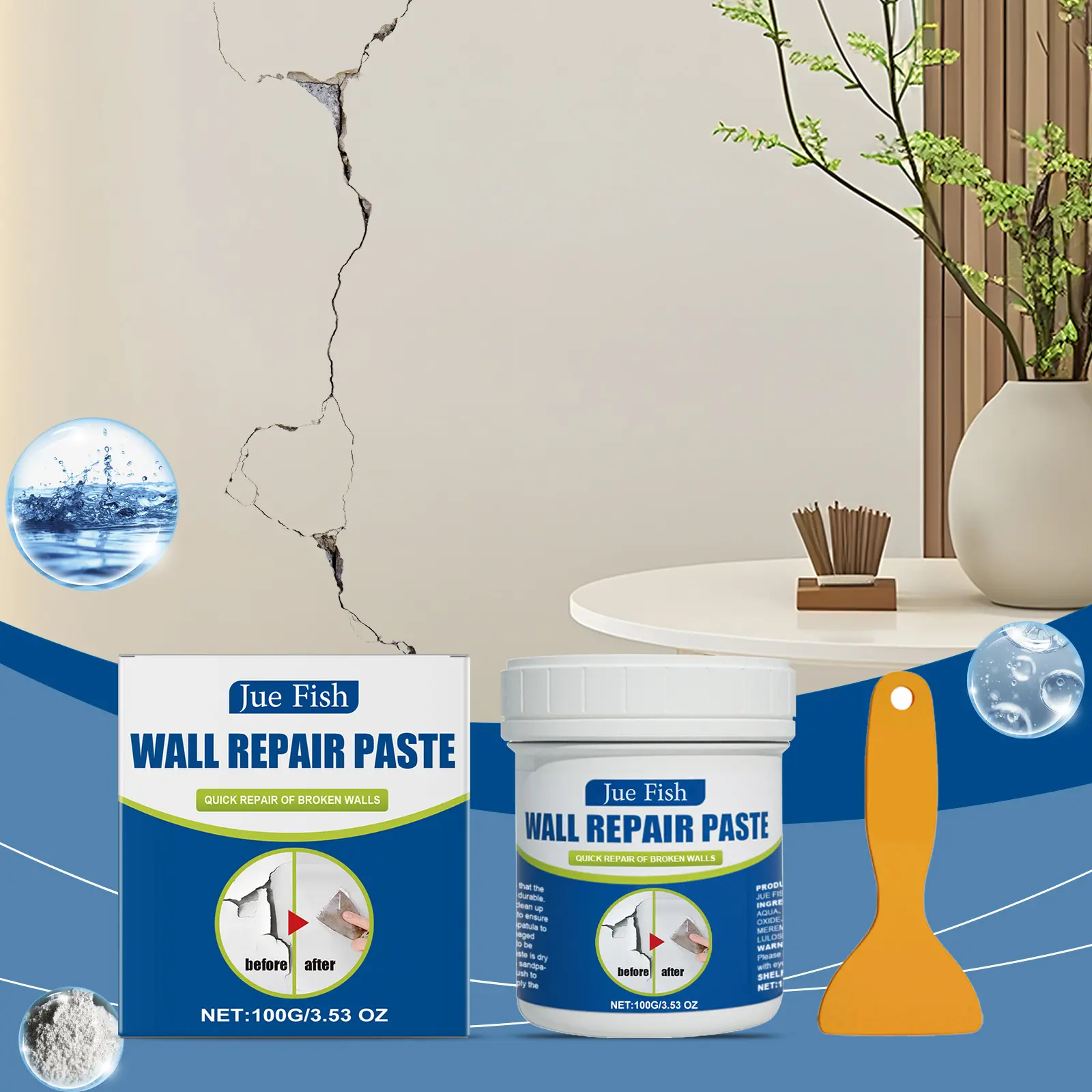 Wall repair putty, stain-covering filler, paint peeling, moisture-proof, wall paint crack repair putty