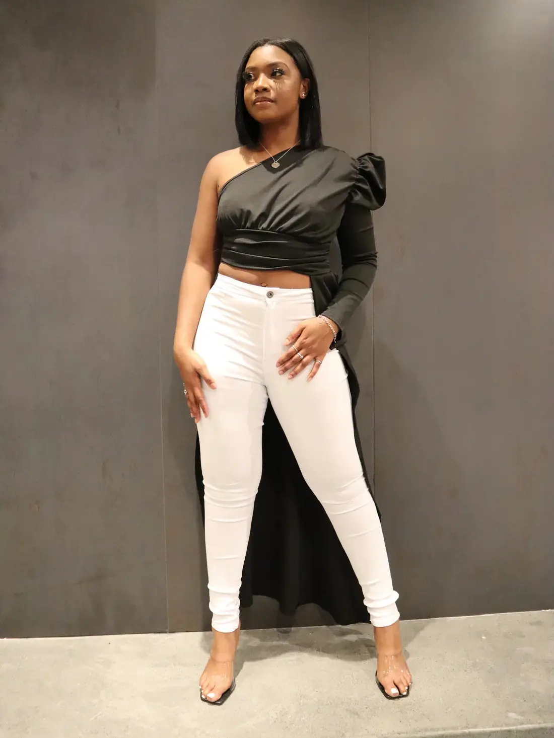 Wild and Classy - One Shoulder Diagonal Shirt - Black