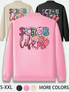 Medical Elements Scrub Life Print Casual Daily Wear, Nurse Print Zipper Jacket, Long Sleeve Fitted Design with Pockets, Fall & Winter, Lady, Womenswear Apparel